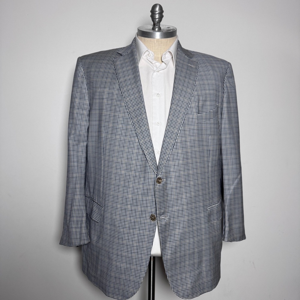 Ermenegildo Zegna Blazer Mens 68 / 54R Blue Micro Check Su Misura Wool Unvented